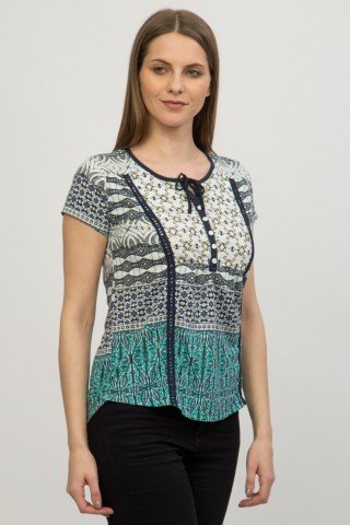 Bluza alba cu imprimeu geometric si broderie