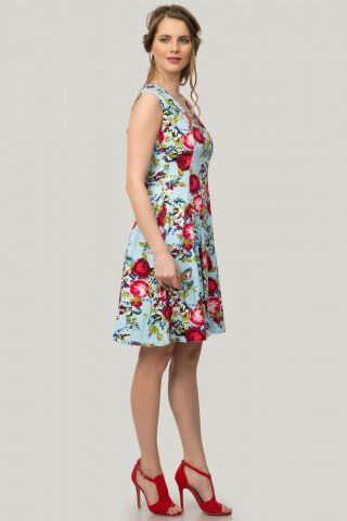 Rochie bleu in clos cu imprimeu floral