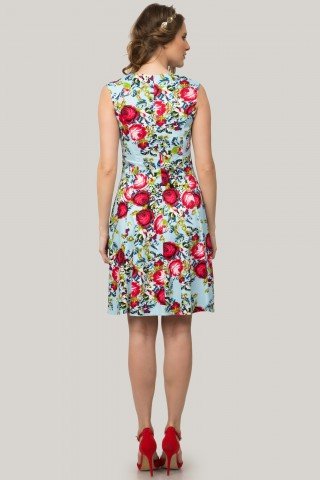 Rochie bleu in clos cu imprimeu floral