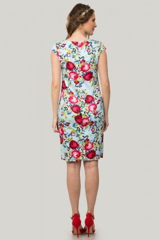 Rochie bleu tip creion cu imprimeu floral