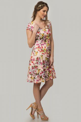 Rochie roz pal in clos cu imprimeu floral