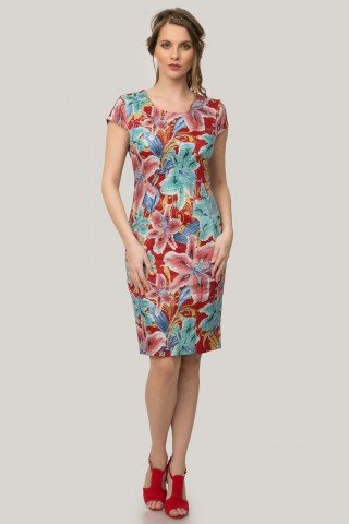 Rochie rosie tip creion cu imprimeu floral