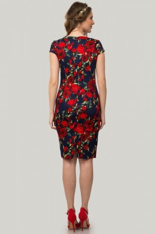 Rochie bleumarin tip creion cu imprimeu floral