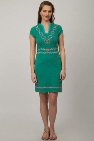 Rochie verde Alima cu broderie