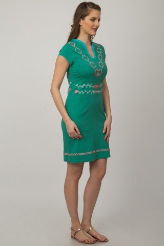 Rochie verde Alima cu broderie