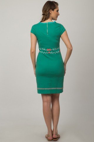 Rochie verde Alima cu broderie