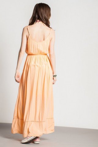 Rochie lunga casual Crina peach cu ciucuri