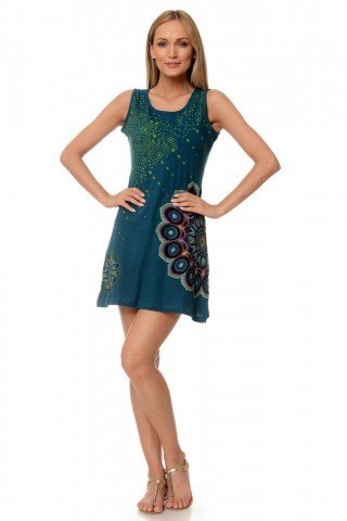 Rochie bumbac verde Eva imprimata