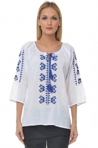 Bluza alba tip iie Anais cu broderie albastra