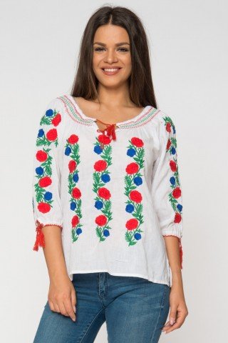 Bluza alba tip iie-broderie colorata