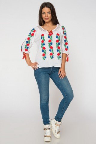 Bluza alba tip iie-broderie colorata