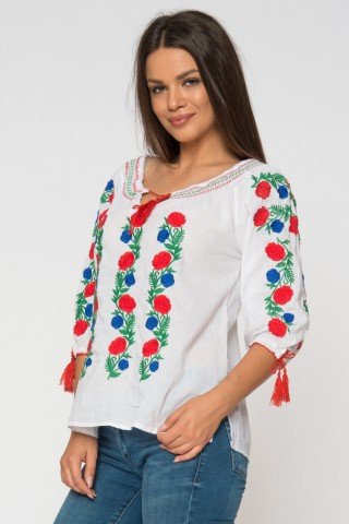 Bluza alba tip iie-broderie colorata