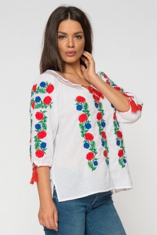 Bluza alba tip iie-broderie colorata