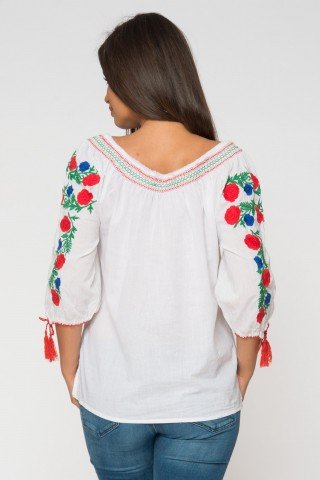 Bluza alba tip iie-broderie colorata