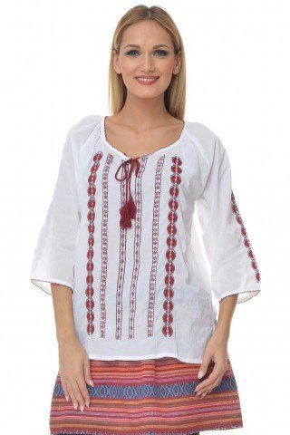 Bluza alba tip iie Amira cu broderie rosie