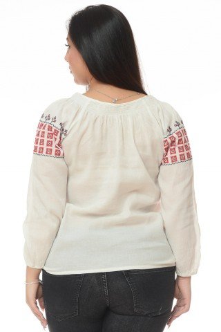 Bluza alba tip iie Anabelle cu broderie rosie