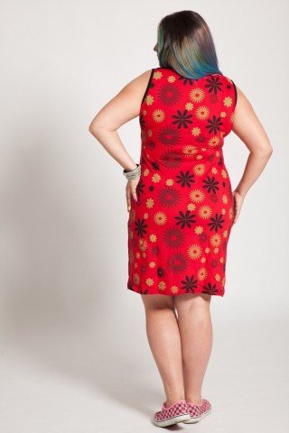 Rochie negru-rosu Maya cu imprimeu