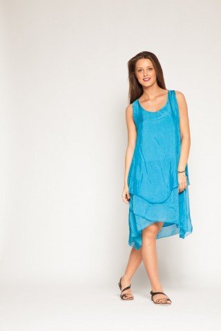 Rochie bleu ciel midi din matase