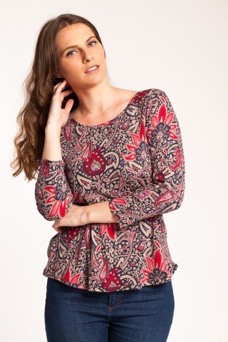 Bluza bleumarin Luky casual cu imprimeu floral rosu