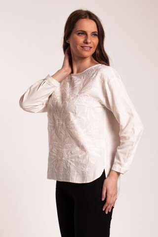 Bluza alba Amber din bumbac gros