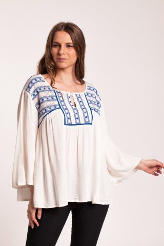 Bluza alba Arian tip iie cu broderie albastra