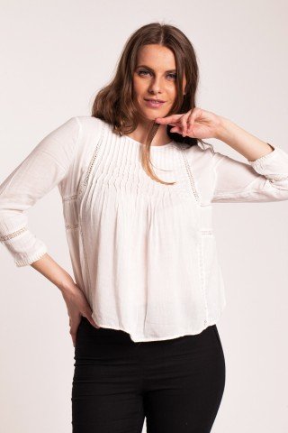 Bluza alba casual din bumbac Veda cu broderie sparta