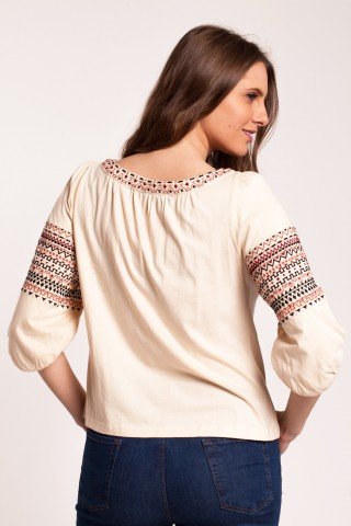 Bluza beige Anisia din bumbac brodata