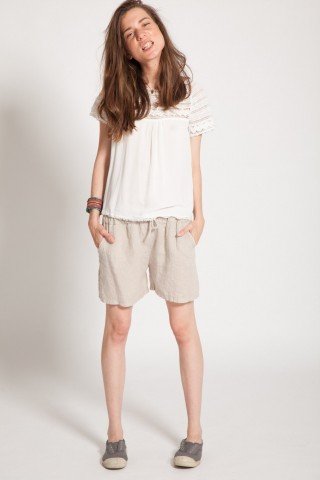 Pantaloni scurti beige din in