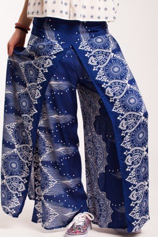 Pantaloni bleumarin din vascoza petrecuti