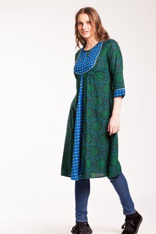 Tunica neagra tip kurta cu imprimeu verde Anarkali