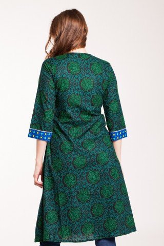 Tunica neagra tip kurta cu imprimeu verde Anarkali