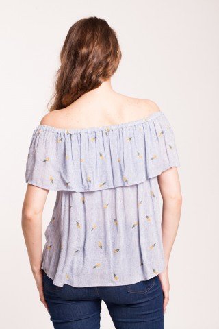 Bluza alba Adeona in dungi cu imprimeu floral