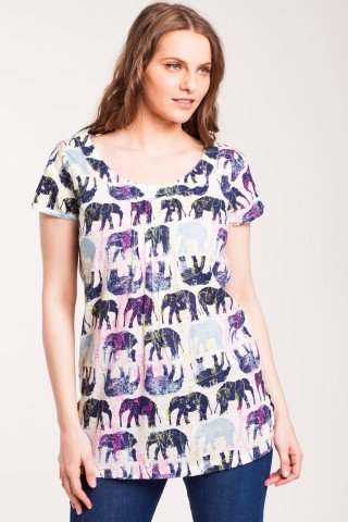 Bluza alba din bumbac cu elefanti imprimati
