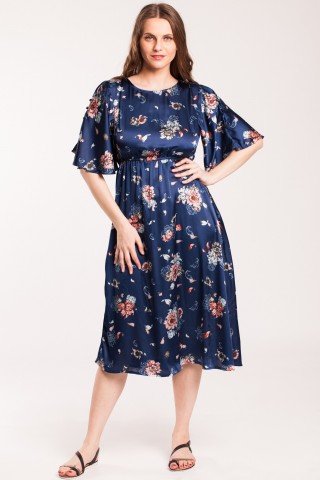 Rochie bleumarin Daria cu imprimeu floral