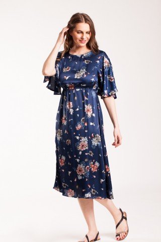 Rochie bleumarin Daria cu imprimeu floral