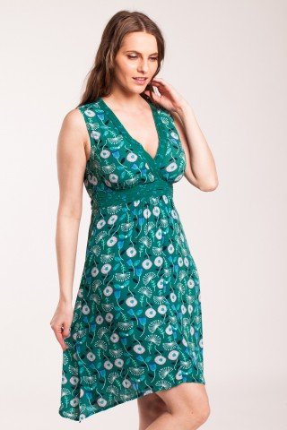 Rochie verde asimetrica Sisi cu imprimeu floral