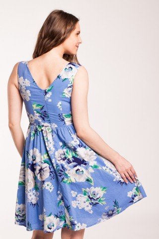 Rochie bleu Cosma din bumbac cu imprimeu floral