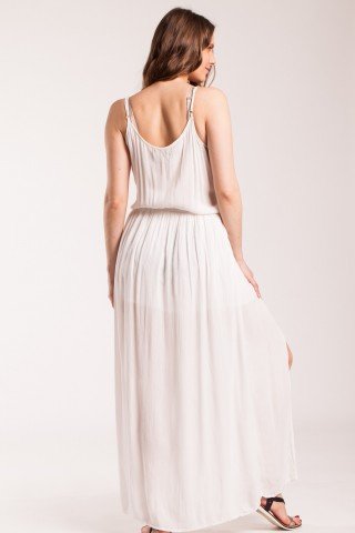 Rochie alba lunga Mariela din vascoza brodata