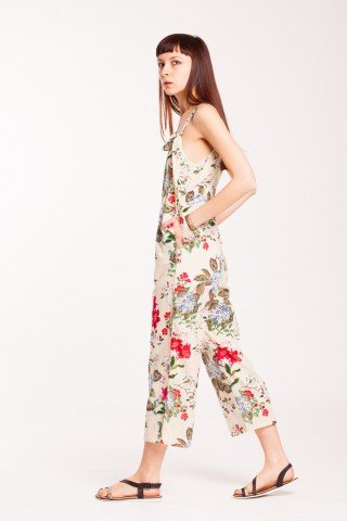 Salopeta crem din bumbac cu imprimeu floral