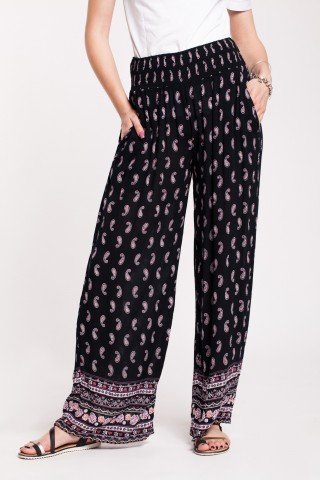 Pantaloni negri din vascoza cu imprimeu paisley