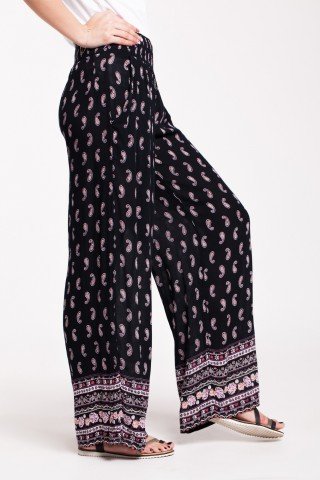 Pantaloni negri din vascoza cu imprimeu paisley