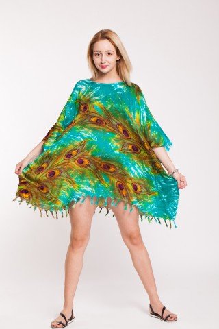 Poncho verde cu imprimeu Peacock