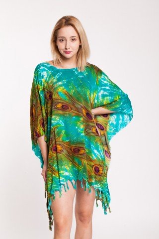 Poncho verde cu imprimeu Peacock