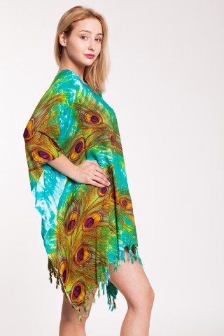 Poncho verde cu imprimeu Peacock