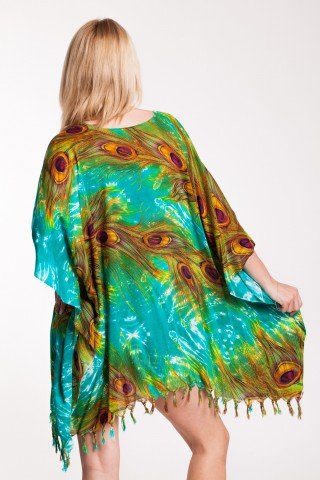 Poncho verde cu imprimeu Peacock