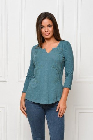 Bluza verde casual cu broderie aplicata