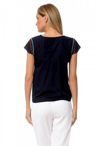 Bluza bleumarin Maxy din bumbac cu maneca scurta