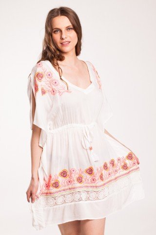 Poncho alb Cris cu broderie