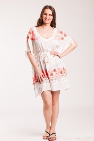 Poncho alb Cris cu broderie