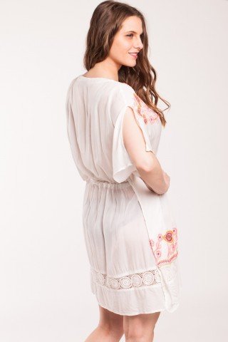Poncho alb Cris cu broderie
